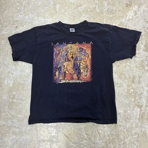 Vintage Santana Shaman Shirt Mens XL Black Cygnus Tour Concert Band Faded Y2K
